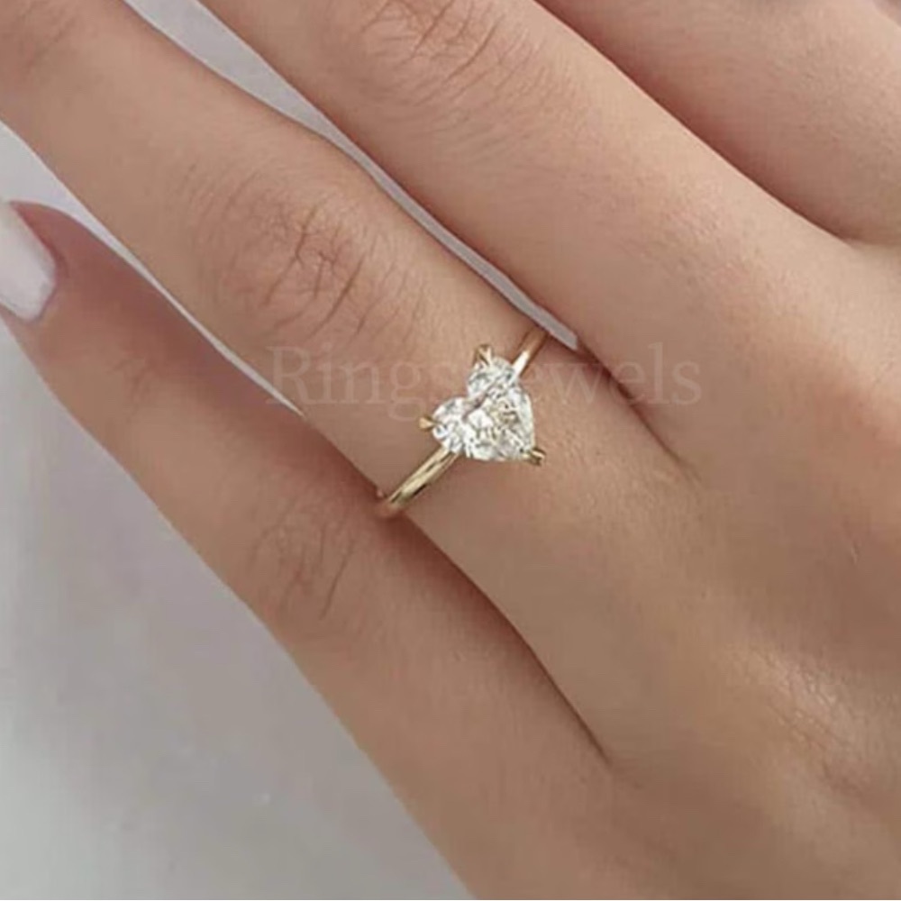 Romantic 14k Gold Plated Heart-Shaped CZ Diamond Ring. New. - Picture 3 of 15